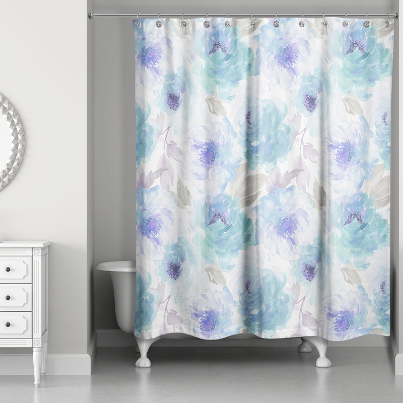 Adamczyk Floral Single Shower Curtain, Teal