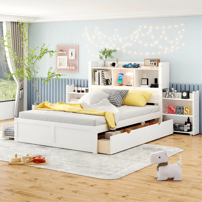 Cadre de lit moderne pour chambre à coucher, chambre d'amis, lit plateforme avec rangement, lit gigogne simple et 2 tiroirs