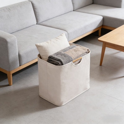 Panier à linge pliable avec poignées en bois - Panier de rangement en lin de coton grande capacité pour les vêtements, les jouets et l'organisation de la salle de bain