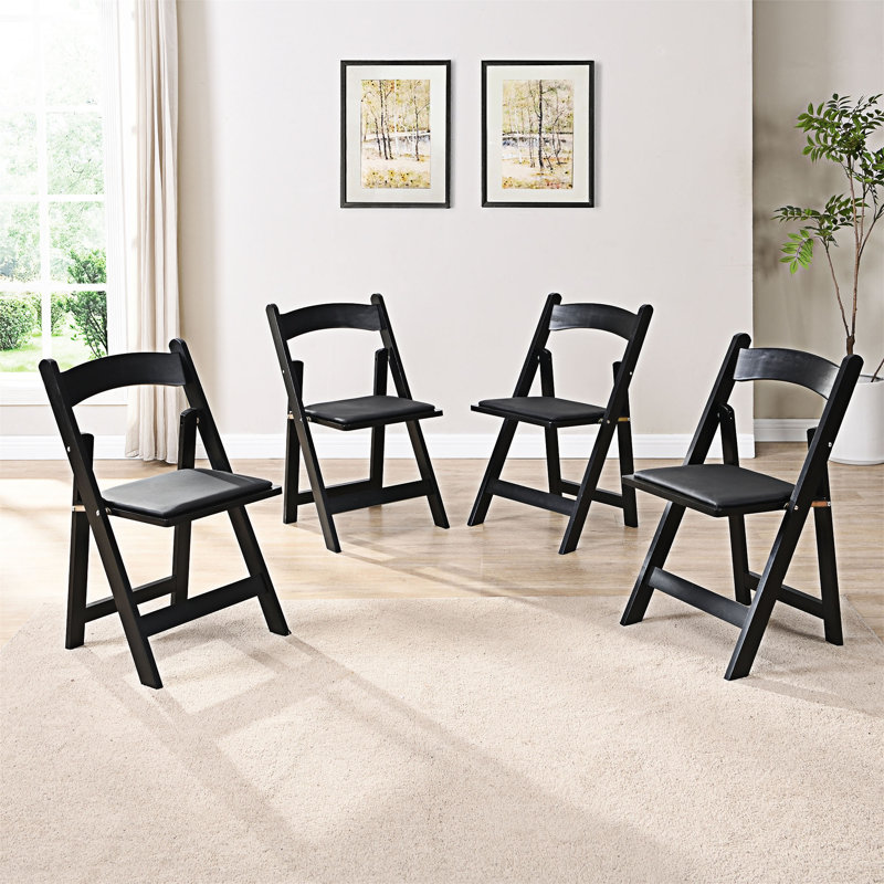 Ensemble de 4 chaises pliantes rembourrées, Similicuir noir
