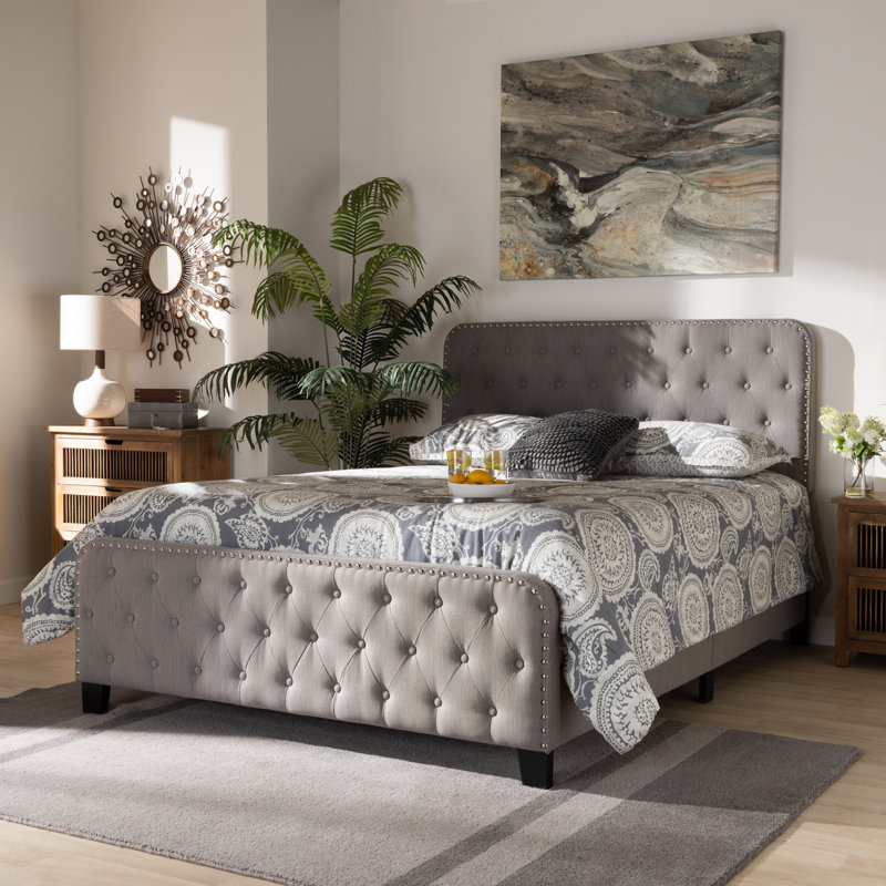 Lit tapissier standard capitonné Kailly, Gris, Grand