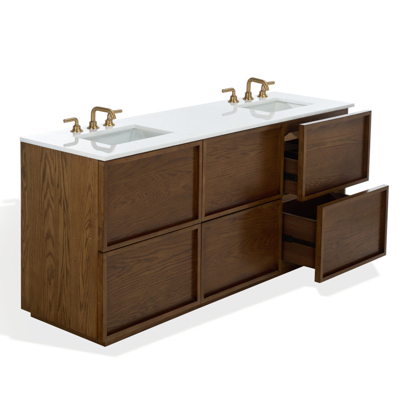 Meuble-lavabo double 72 po Zeus, Chêne moyen
