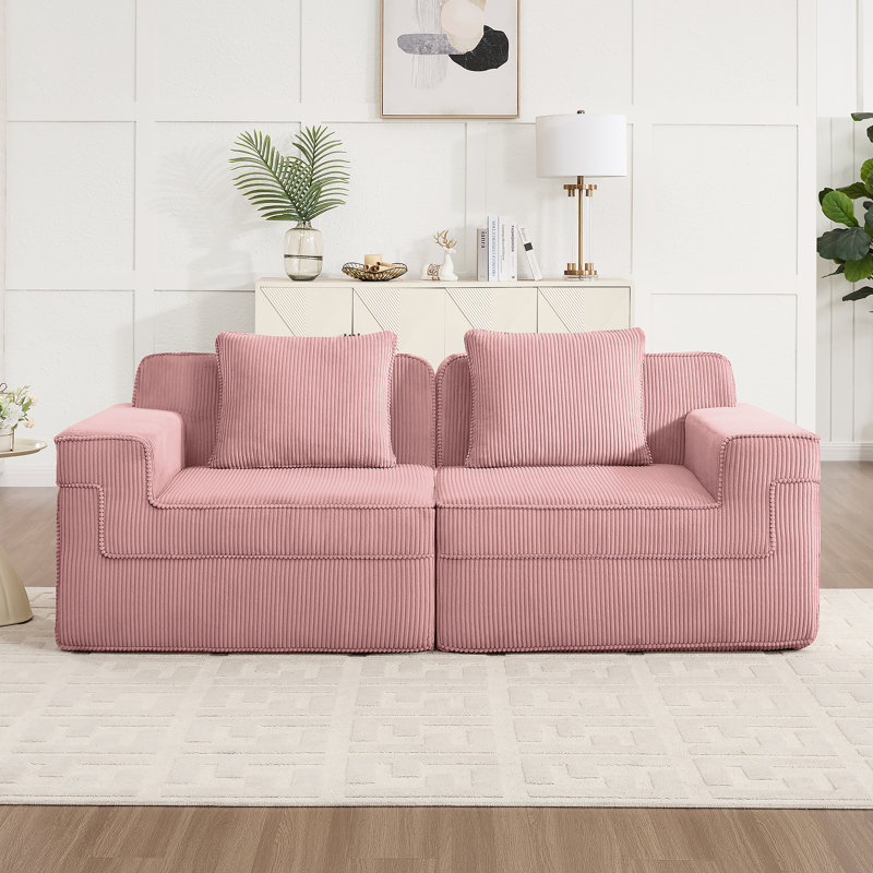 Canapé modulaire sans accoudoirs avec sièges profonds, confort semblable à un nuage, coussins décoratifs et tissu en velours côtelé pour des moments de détente en famille