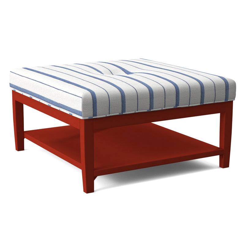 Hammond Square Ottoman, Antique Black Finish, Cobalt Blue Stripe; 0204-64