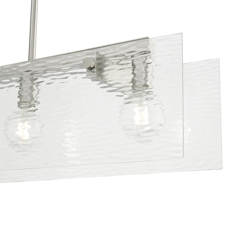 Luminaire suspendu rectangulaire à 3 lumières pour îlot de cuisine Clementine, Nickel brossé