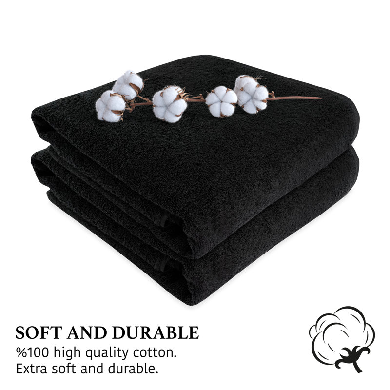100% Cotton Midweight Bath Towel, Black