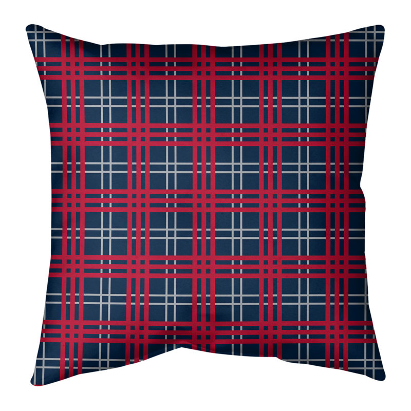 Housse de coussin carré et insert, Bleu nautique / argent nouveau siècle / rouge, 16 po x 1 po, Mélange de coton