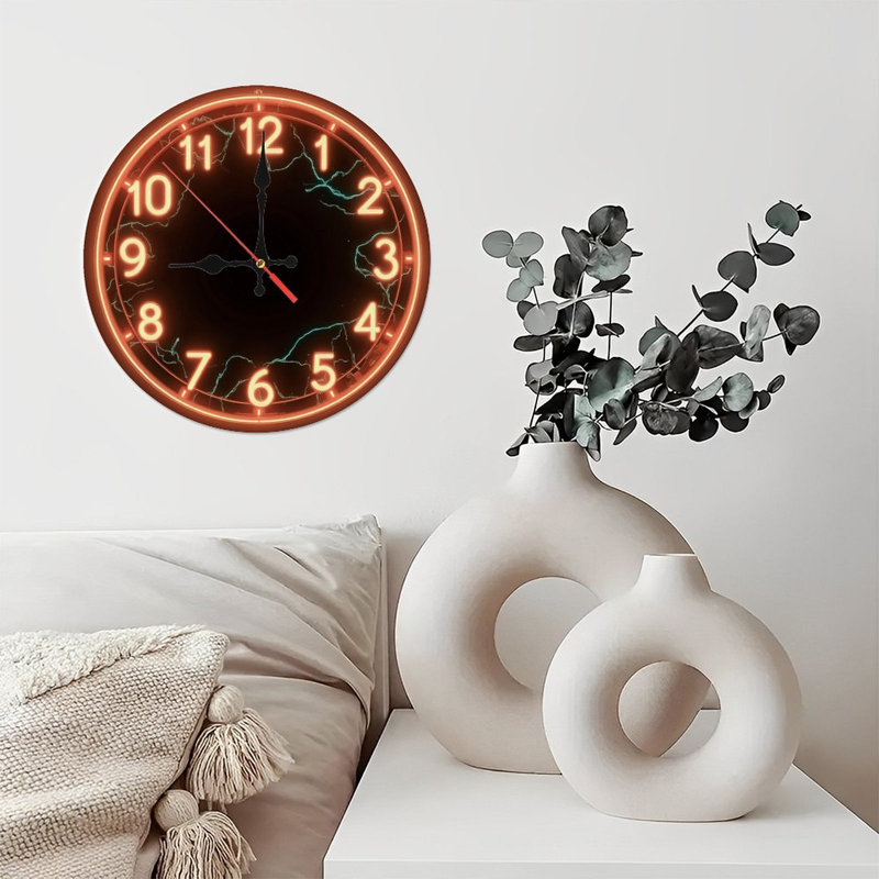Neon Style Clock Face With Lightning Cracks