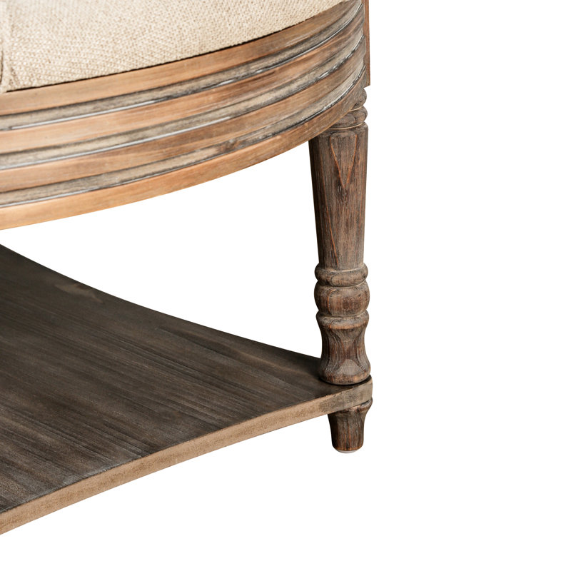 Classic Round With Shelf Storage - , Linen Upholstery For Living Space Coffee Table Upholstery, Wooden Frame Room, Gray Khaki