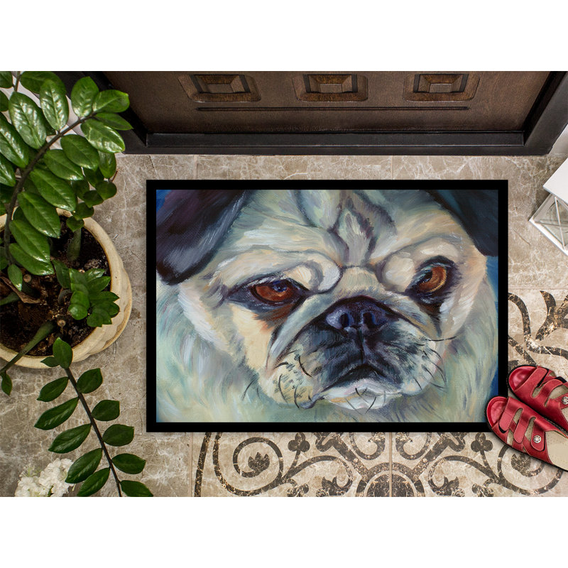 Tapis d'extérieur antidérapant Pug in Thought, Rectangle 1 pi 6 po x 2 pi 3 po