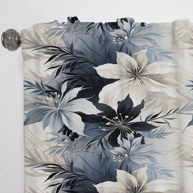 Miroir monochrome à motif tropical IV - Rideau floral - Rideau floral obscurcissant - 1 panneau, L 52 po x L 95 po