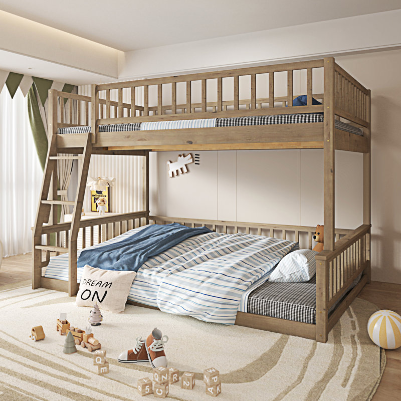 Bunk Bed With Ladder And Guardrails, Walnut