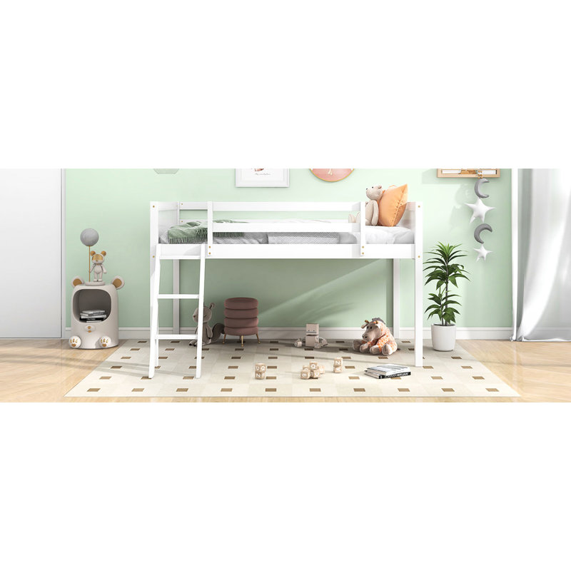 Lit mezzanine simple avec portatif - matériaux blanc bas bois adaptable pour plus de commodité, Twin, White
