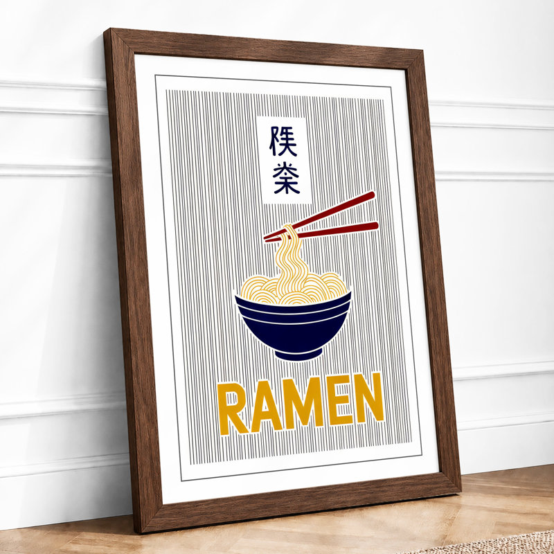 Ramen Bowl Typography Modern - Framed Print, A4 - 29.7 x 21.0 cm, Walnut