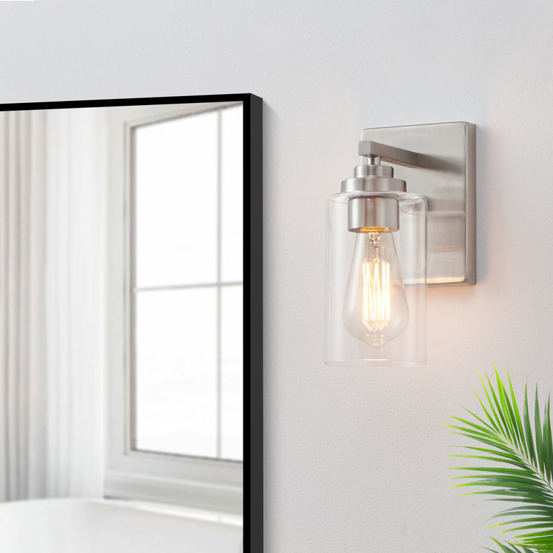 1- Light Clear Glass Wall Sconce, Brushed Nickel