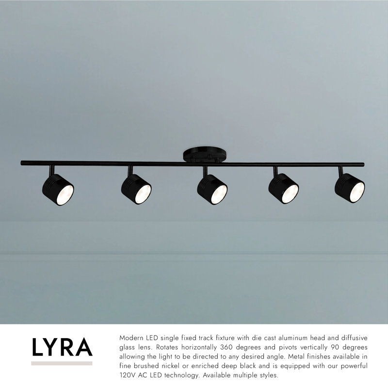 Lyra 36'' 5 -Light Fixed Track Track Kit with Dimmable and Adjustable Head, Black