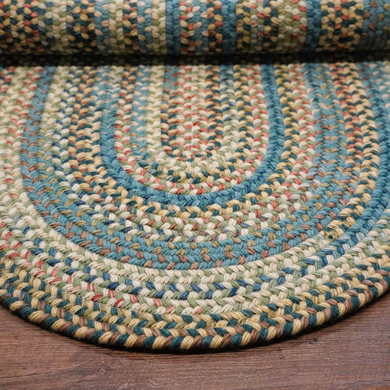 Seafoam Blue Wool Blend Braided Oval Area Rug