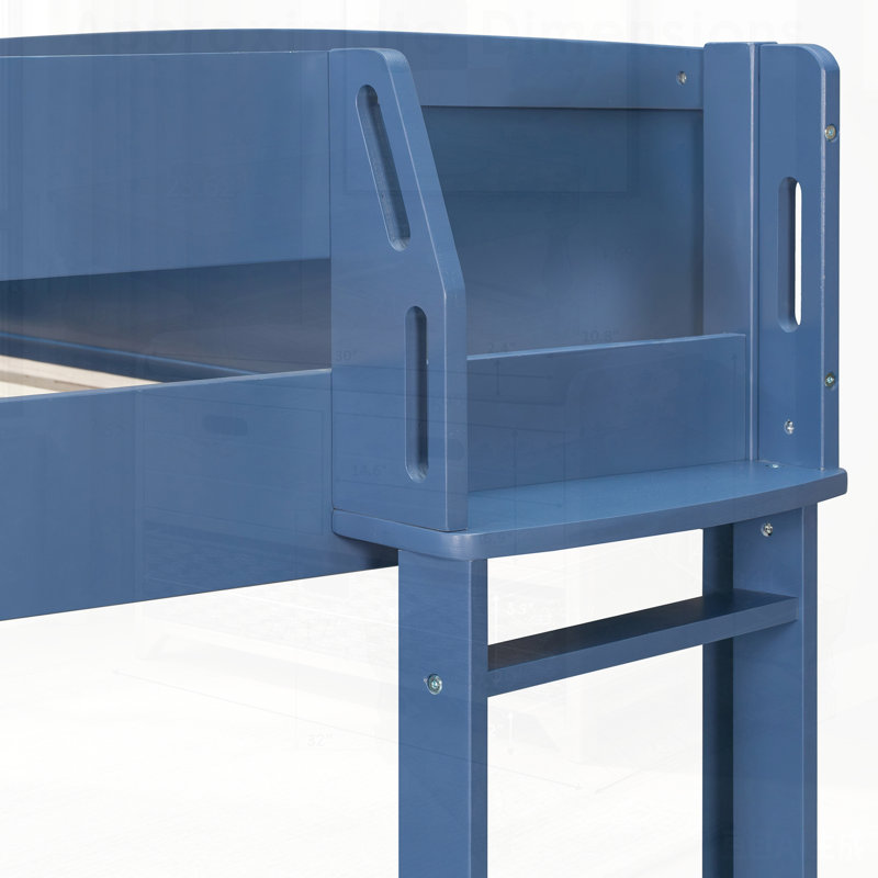 Lit mezzanine en bois avec bureau intégré, rangement, canapé et éclairage pour espaces de vie multifonctionnels, Marine