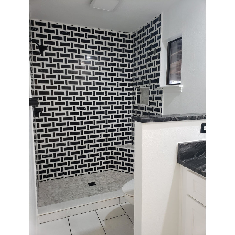 Esplanade 13x13 Basketweave Polished Marble Mosaic Tile, Black Beauty