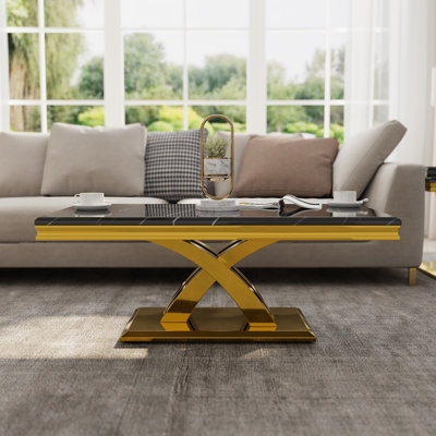 Hendricken 48“ Luxury Coffee Table for Living Room, Polished Gold Metal Base