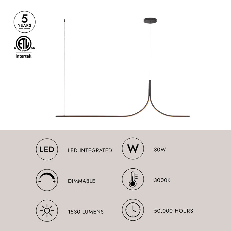 Thread 5-ft Gold dimmable LED Linear Pendant, 5-ft, Brushed Gold-UNV-010