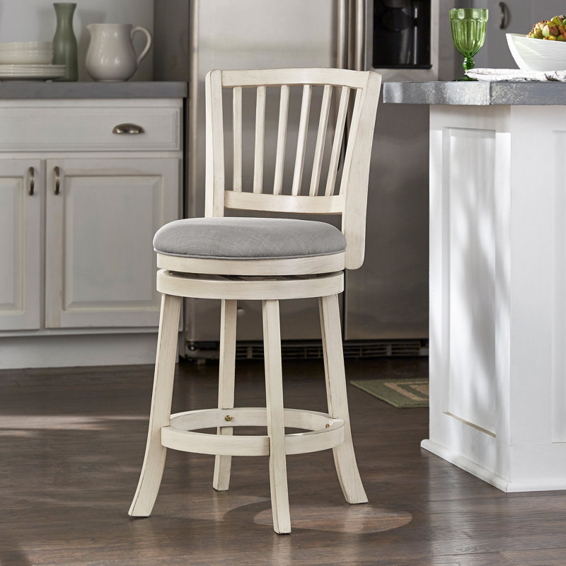 Jovie Swivel Counter & Bar Stool, Counter Stool (24.37'' Seat Height), Antique White, Gray Linen