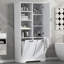 Armoire de rangement de salle de bain avec portes et tiroirs, panier à linge inclinable, plusieurs espaces de rangement, style autoportant, tablette ouverte, tablette réglable, blanc-216142234
