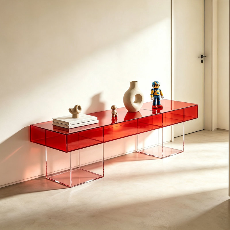 Console rouge en acrylique, H 25,59 po x l 55,12 po x P 13,78 po