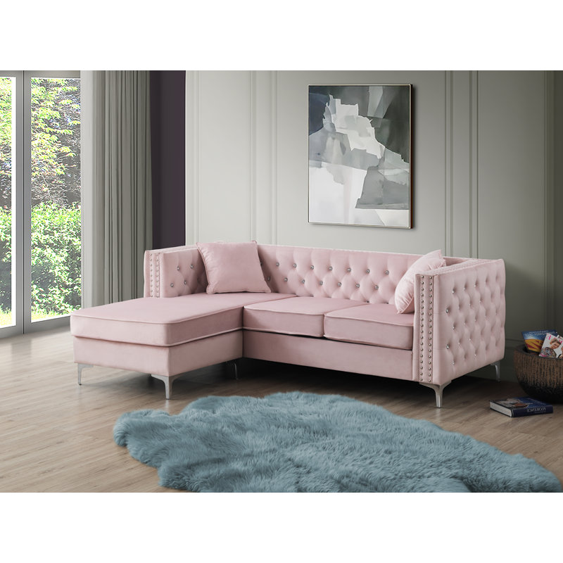 Ettinger Velvet L-Shaped Sectional Reversible, Pink Velvet