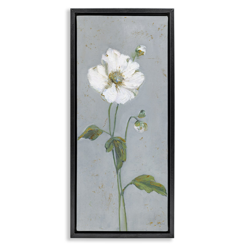 Art mural simple sur toile bleue, par Sally Swatland, H 25 po x l 11 po, Cadre flottant noir de jais