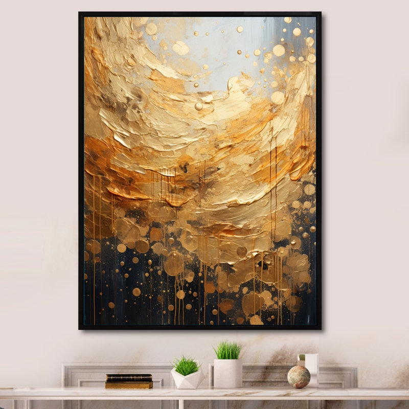 Or gris doré Gleam II - collages abstraits, impressions sur toile, H 40 po x l 30 po x P 1,5 po, Cadre flottant noir