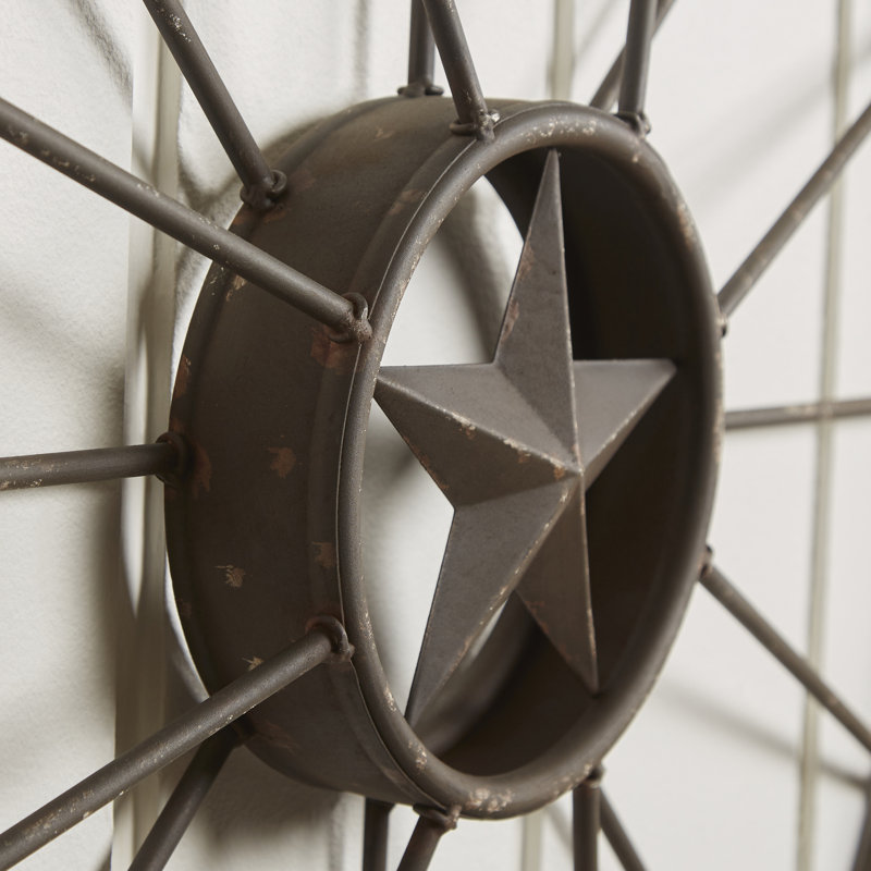 Metal Wagon Wheel with Star Wall Decor