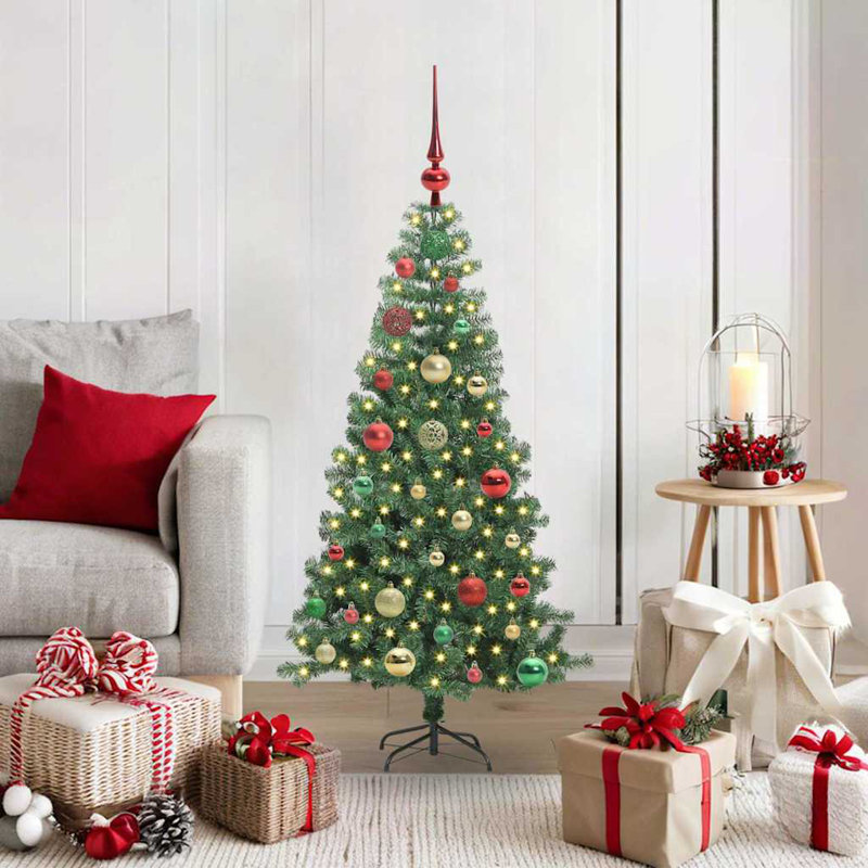 Christmas Tree with 150 LEDs with Stand PVC, Red/Green/Gold