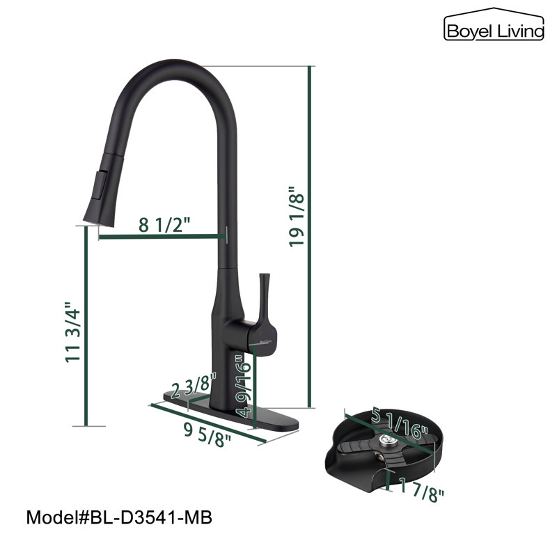 Boyel Living Pull Down Kitchen Faucet, Matte Black