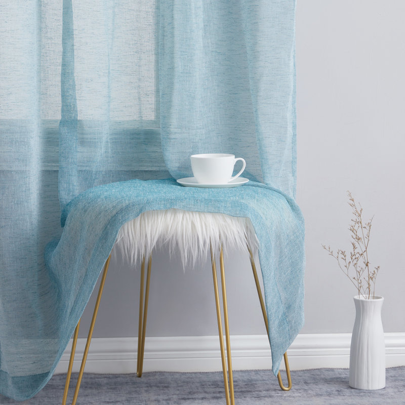 Hailey Faux Linen Sheer Curtain Panels, Teal Blue, 54" W x 72" L