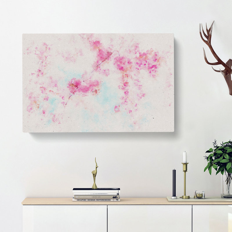 Pink Cherry Blossom Tree in Spring Watercolour - Wrapped Canvas, 50cm H x 76cm W x 3cm D