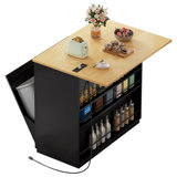 Drop Leaf Rolling Portable Kitchen Island Cart With Double Tilt Out 10 Gallon Garbage Bin Trash Can Storage Cabinet With Power Outlet And Wheels