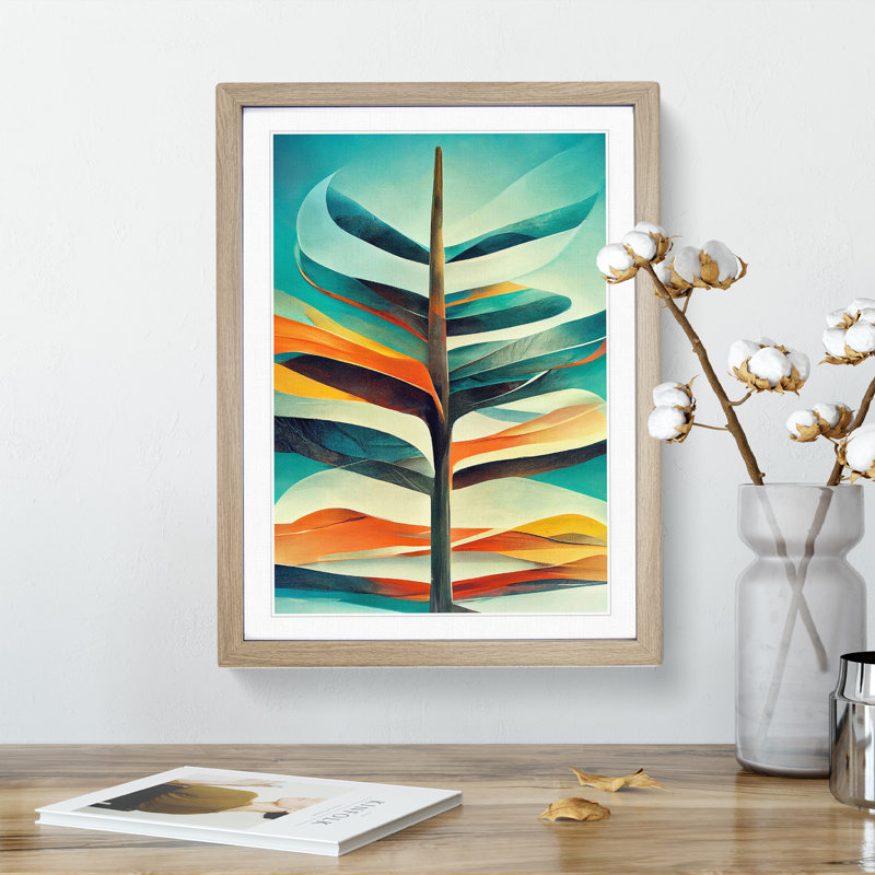 Tree Abstract Art No.3 - Wall Art, 48cm H x 36cm W, Oak Framed, White