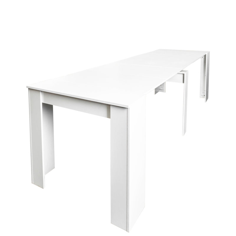 White Extendable Table, 118.50in Console, Practical For Different Spaces Console Desk, , Construction, Space Optimizing