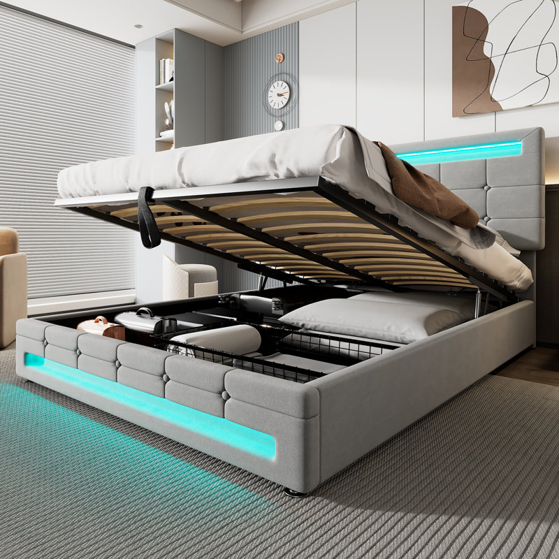 Upholstered Ottoman Storage Bed, Grey