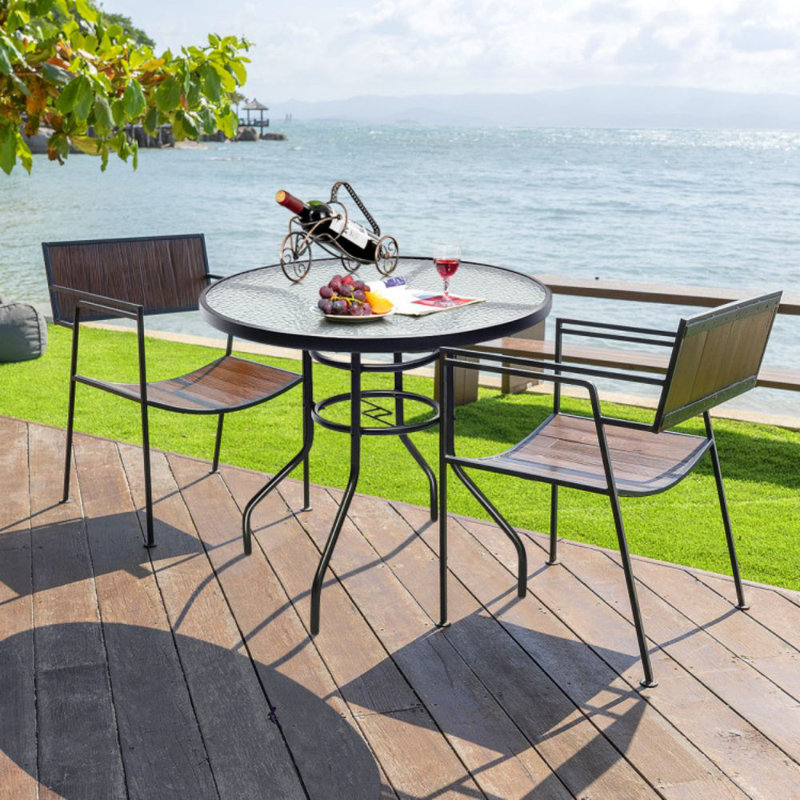 Table ronde de 32 pouces avec cadre en acier trempé et trou pour parasol