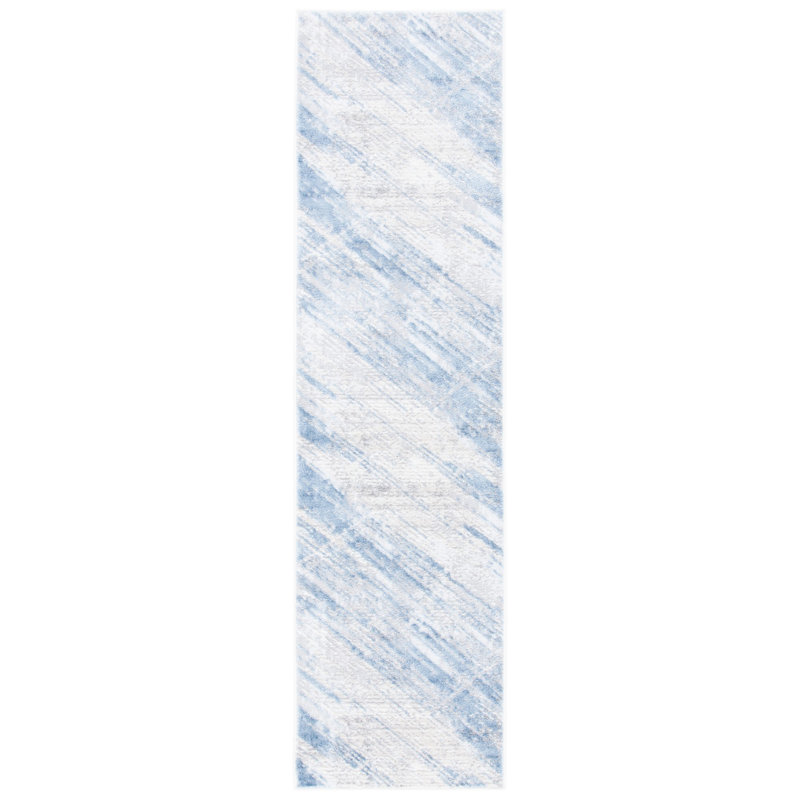 Aldina Abstract Ivory/Grey/Blue Area Rug, Runner 2'2" x 8'