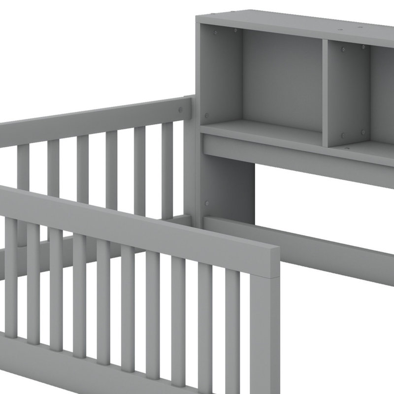 Floor Bed With Storage Cabinets And USB Ports, Gray