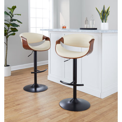 Tabouret de bar réglable en similicuir Lakyia avec repose-pieds arrondi en T (ensemble de 2)