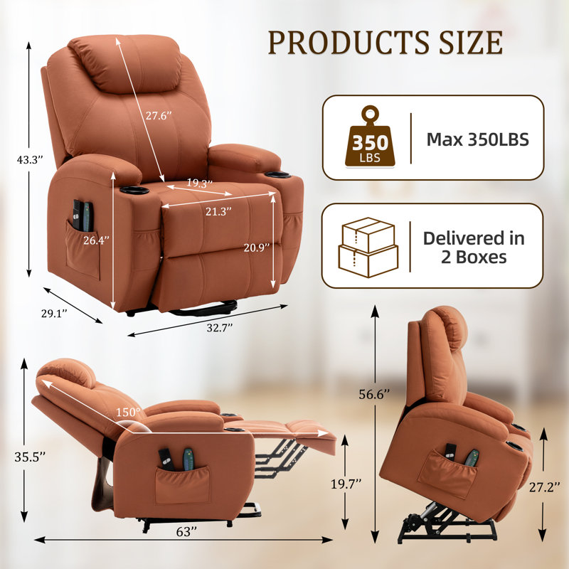 KORSER Power Lift Recliners, Recliner Chair With Heat And Massage For Elderly ,Electric Lift Recliner With Side Pockets And 2 Cup Holders