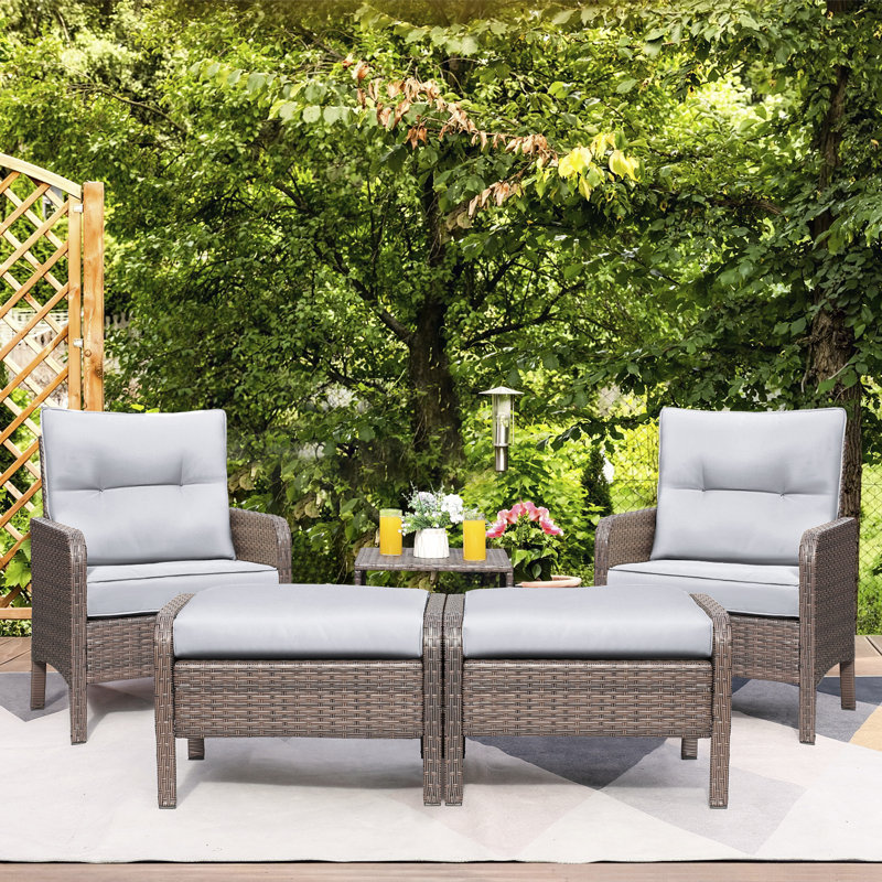 Ensemble de conversation en rotin pour 4 personnes avec coussins Malmesbury, Gris clair