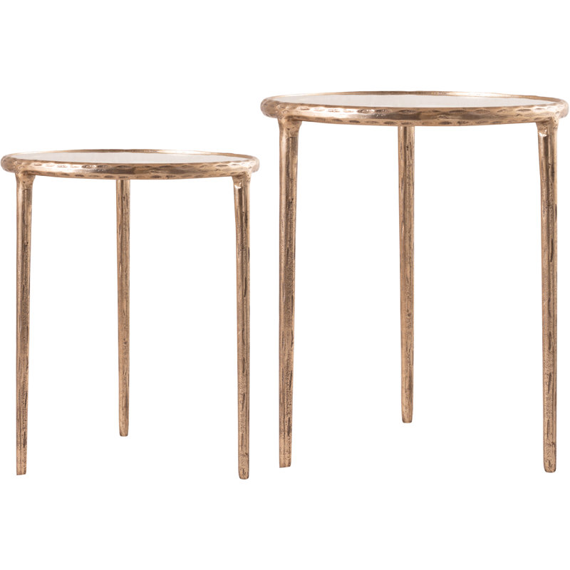 Table de bout emboitable avec plateau en verre transparent et base en aluminium 2 pièces Evren, Laiton