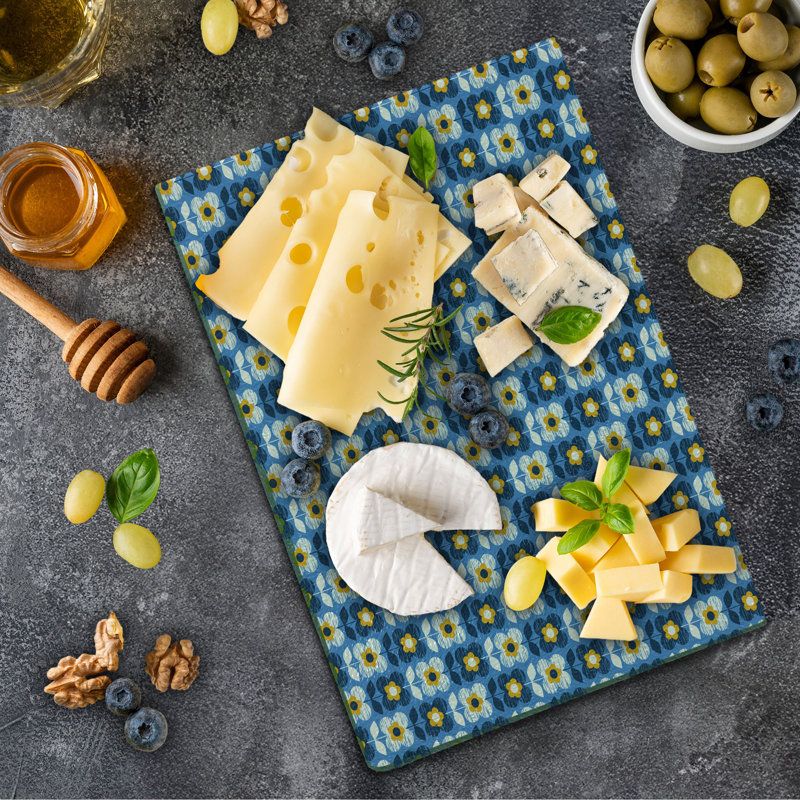 Multicolore planche à découper en verre trempé jaune et bleu Ambesonne