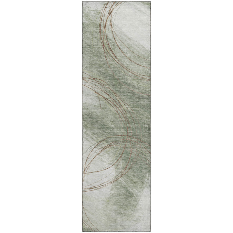 Tapis abstrait lavable à la machine de qualité supérieure Mayfield AMF2396, Tapis de couloir 2 pi 3 po x 7 pi 6 po, Sauge