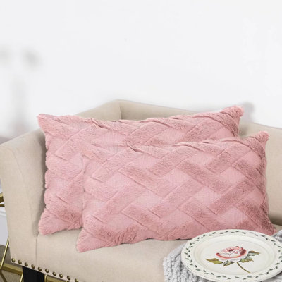 Rectangle Fabric Throw Pillow Cover Pink
